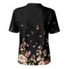 Women Short Sleeve Henley Neck Button Shirt Floral Print Linen Cotton Blend Casual Blouse Lightweight Summer Top
