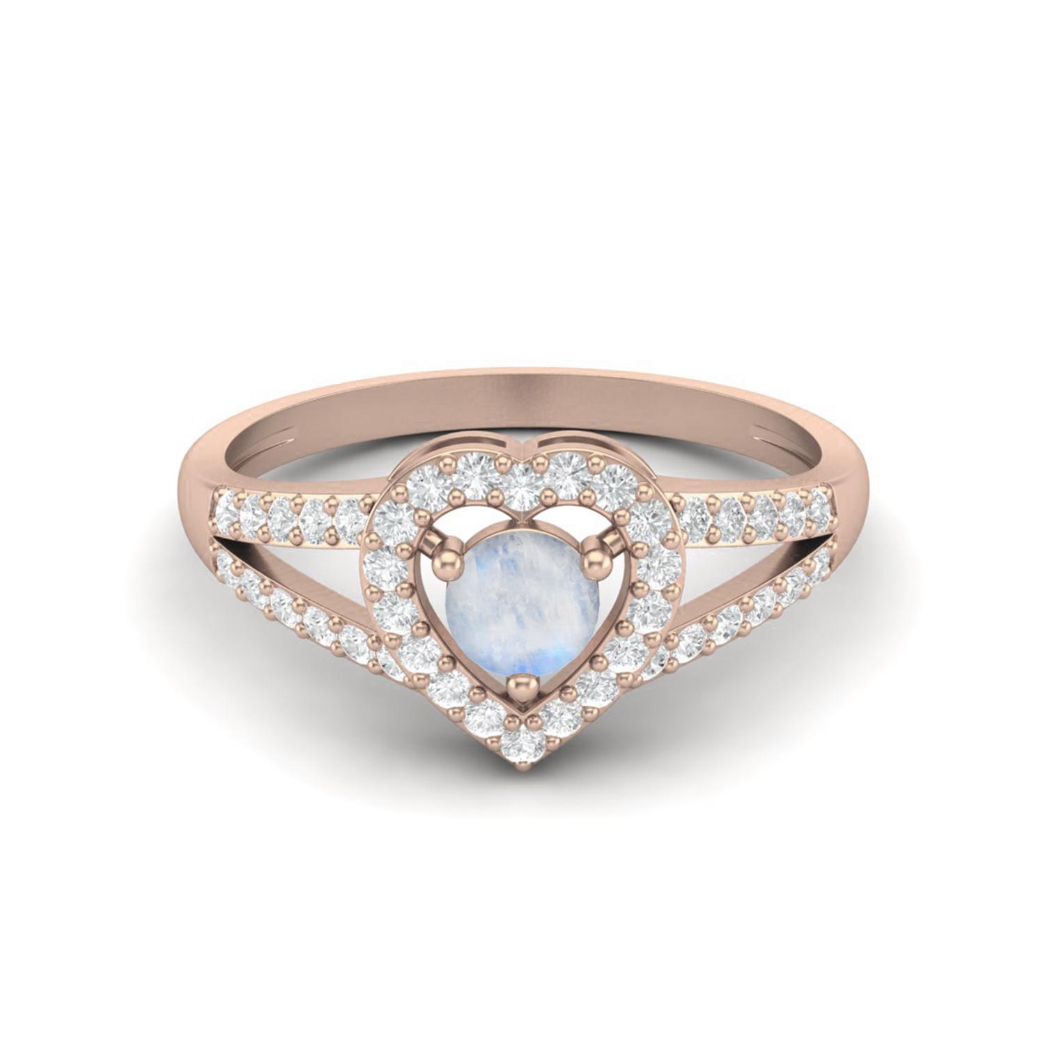 

1.05 Cts Round Moonstone Heart Shape 925 Sterling Silver Rose Vermeil Split Shank Women Wedding Ring 7 жёлтый