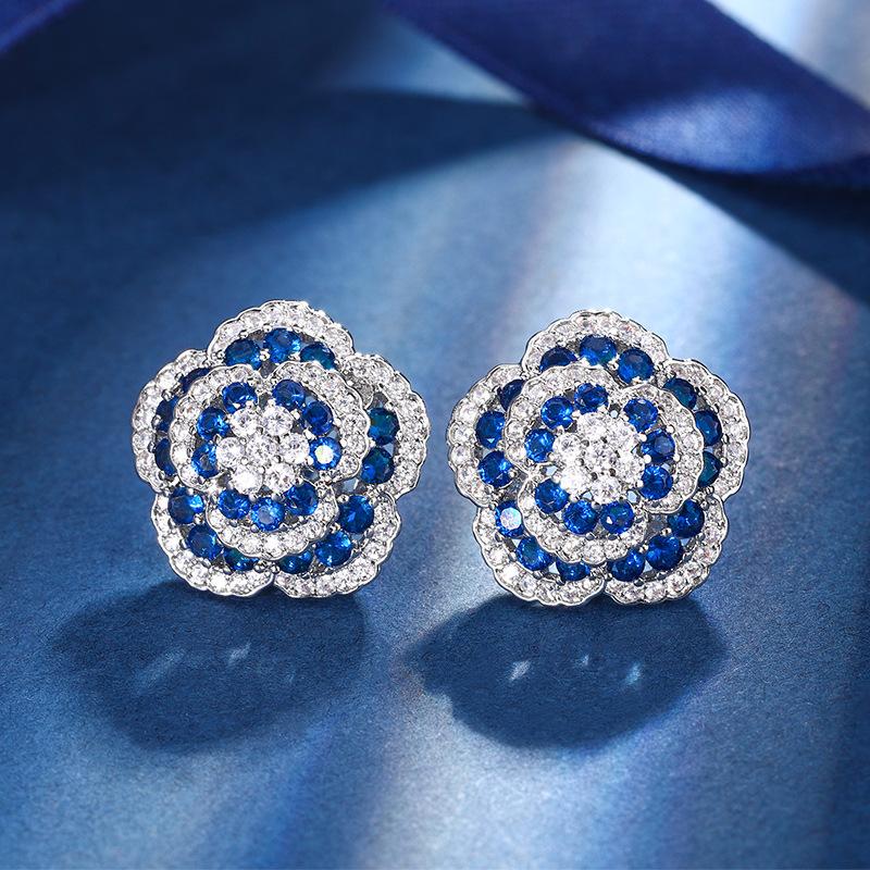 Autumn And Winter Jewelry Copper Bottom Gold-Plated Simulation Blue Spinel Rose Temperament Light Luxury Suit Women