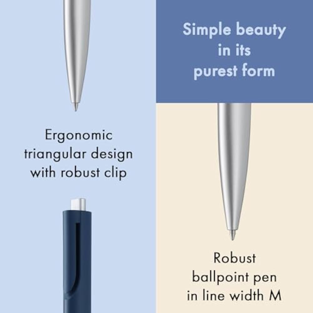 Lamy noto blue-silver ballpoint pen - simple ballpoint pen with plastic triangle body - clip is b...