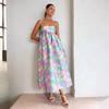 2025 European and American Casual Temperament Printed Suspender Loose Sleeveless Backless Big Swing Dress
