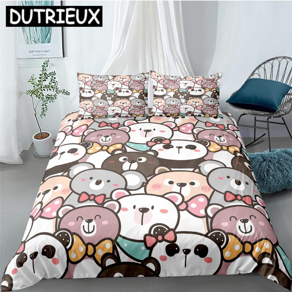 Cartoon Cute Panda Polyester Bedding Sets Child Kids Covers Boys Bed Linen Set For Teens King Size Bedding Set