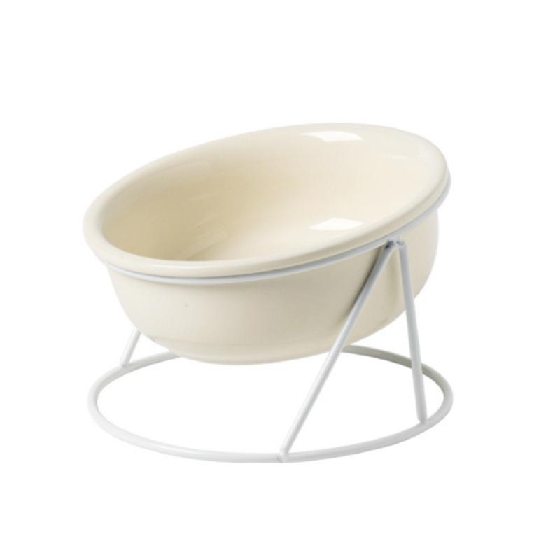 

2026 New Ceramic Pet Bowl Set Elevated Non Slip Cat Food Water Dish Double Dog Feeder Bowl with Metal Stand for Home Use 300ML