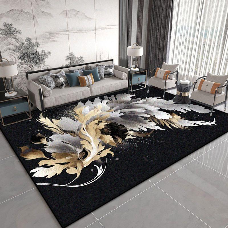 Luxuriöser Blumenpflanzen Schwarzer Wohnzimmerteppich Chinesischer Stil Dekoration Sofa Couchtische Rutschfester Teppich Schlafzimmer Waschbare Weiche Matte