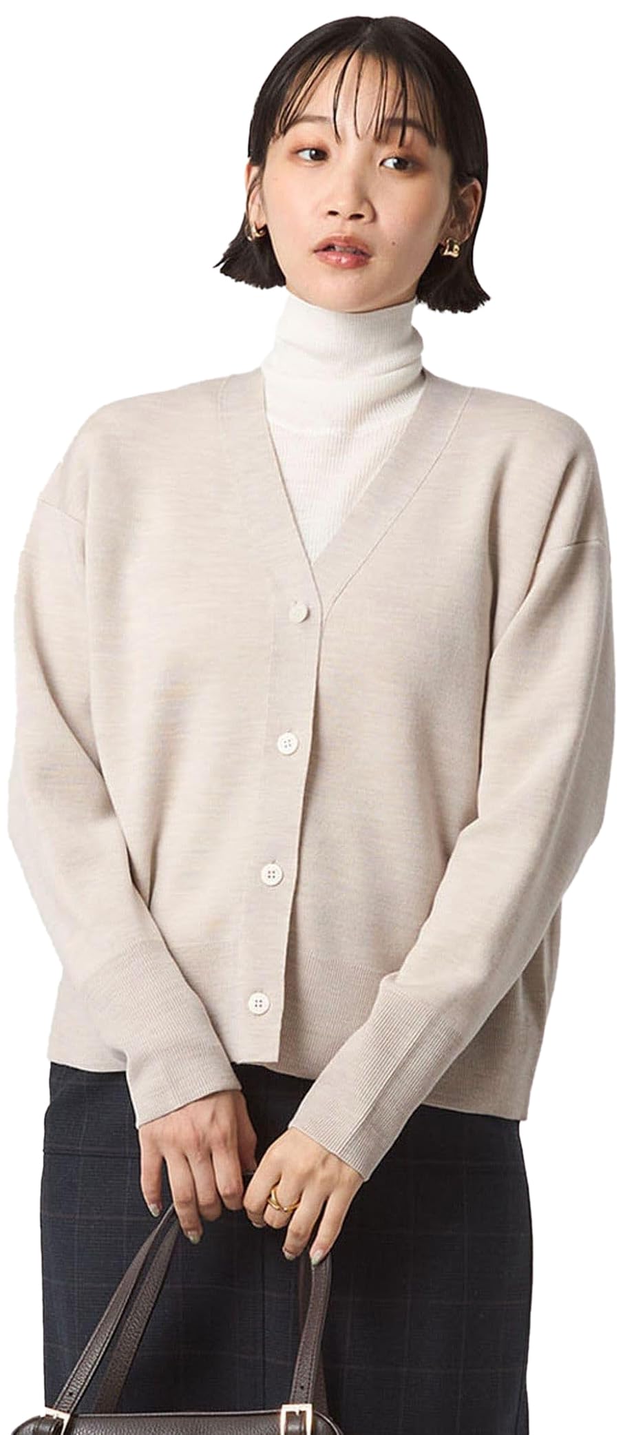 

United Arrows Green Label Relaxing Wool Smooth V-Neck Cardigan, Washable, 35281000003, 2300 Beige (23), Free Size
