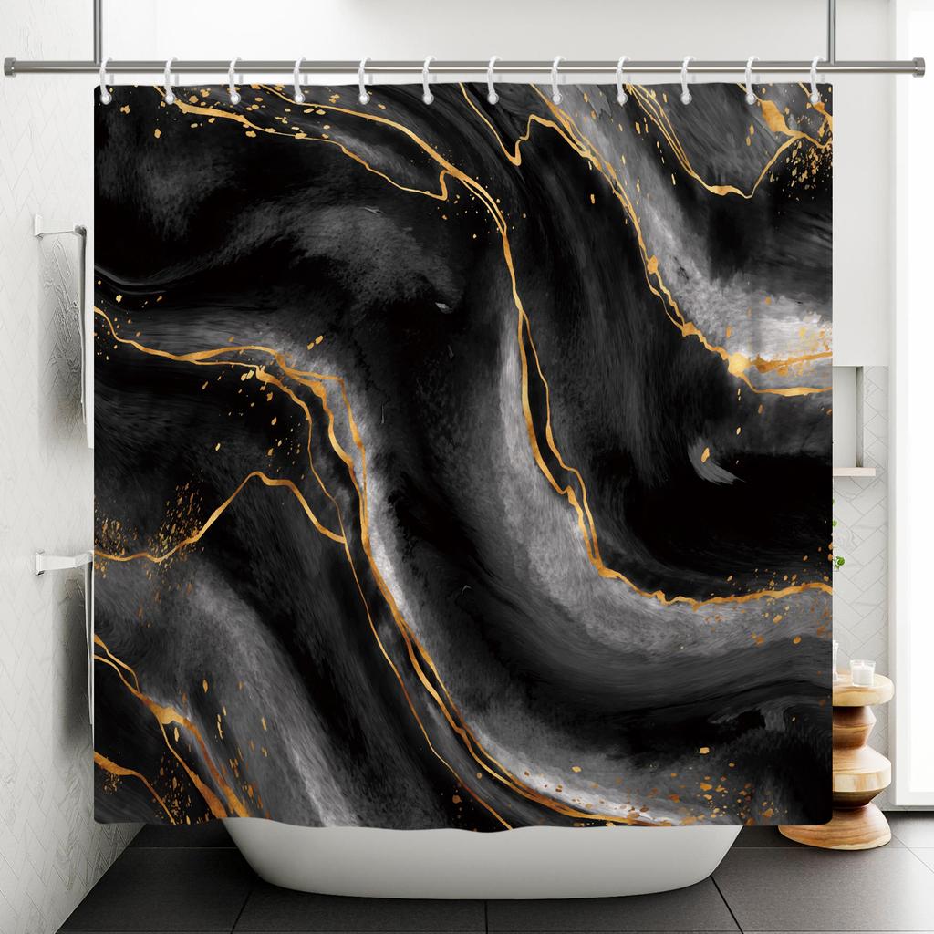 Black Gold Marble Shower Curtains For Bathroom Abstract Golden Modern Luxury Shower Curtain Waterproof Fabric With Hooks