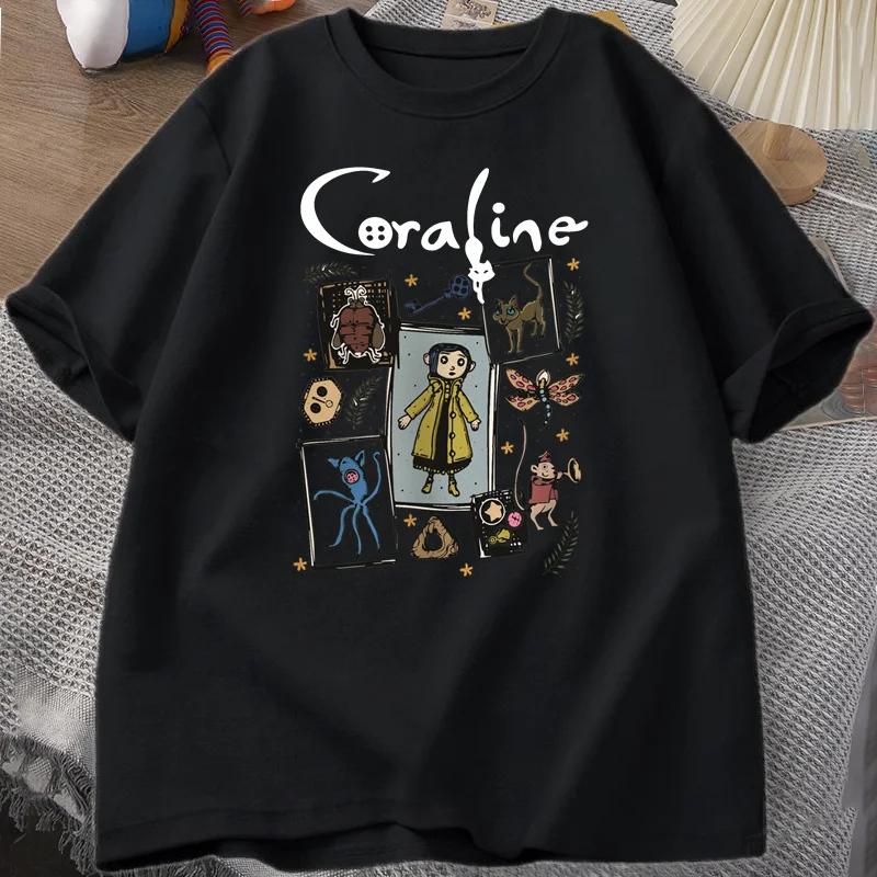 Coraline Halloweenské tričko Dámské Pánské Strašidelné Vintage tričko Harajuku Podzimní Krátký rukáv Tričko Dámské Oblečení Grafická Trička