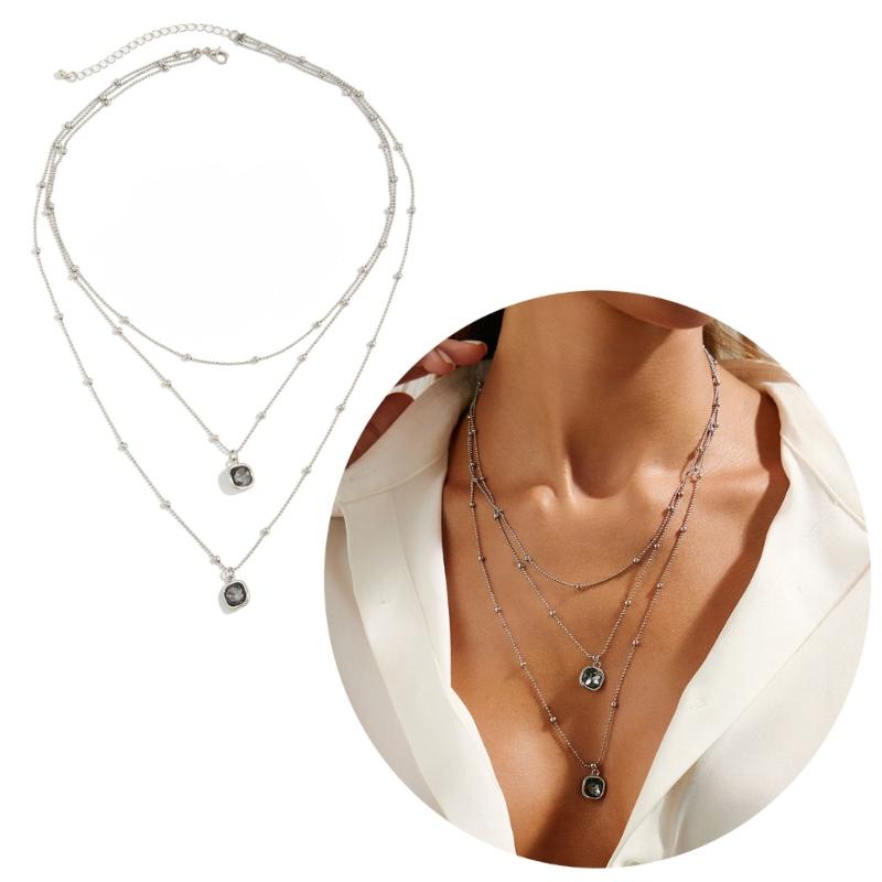 Modern Layering Alloy Necklace Geometric Acrylic Rhinestones Charm Lightweight Clavicle Chain Stylish Jewelry Gift