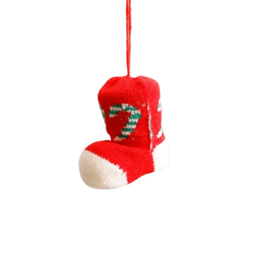 Gestrickter Weihnachts-Stiefel-Anhänger Bunter Weihnachtsbaum-Anhänger Frohe Weihnachten Dekoration