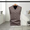 Yousheng Men Knitting Vest V-Neck Sleeveless Rhombus Texture Sweater Vest Autumn Winter Solid Color Casual Vest Knitwear