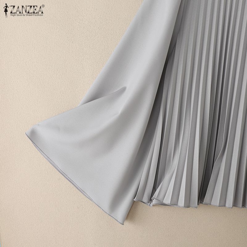 ZANZEA Blouse ample décontractée à manches longues évasées et col montant pour femmes