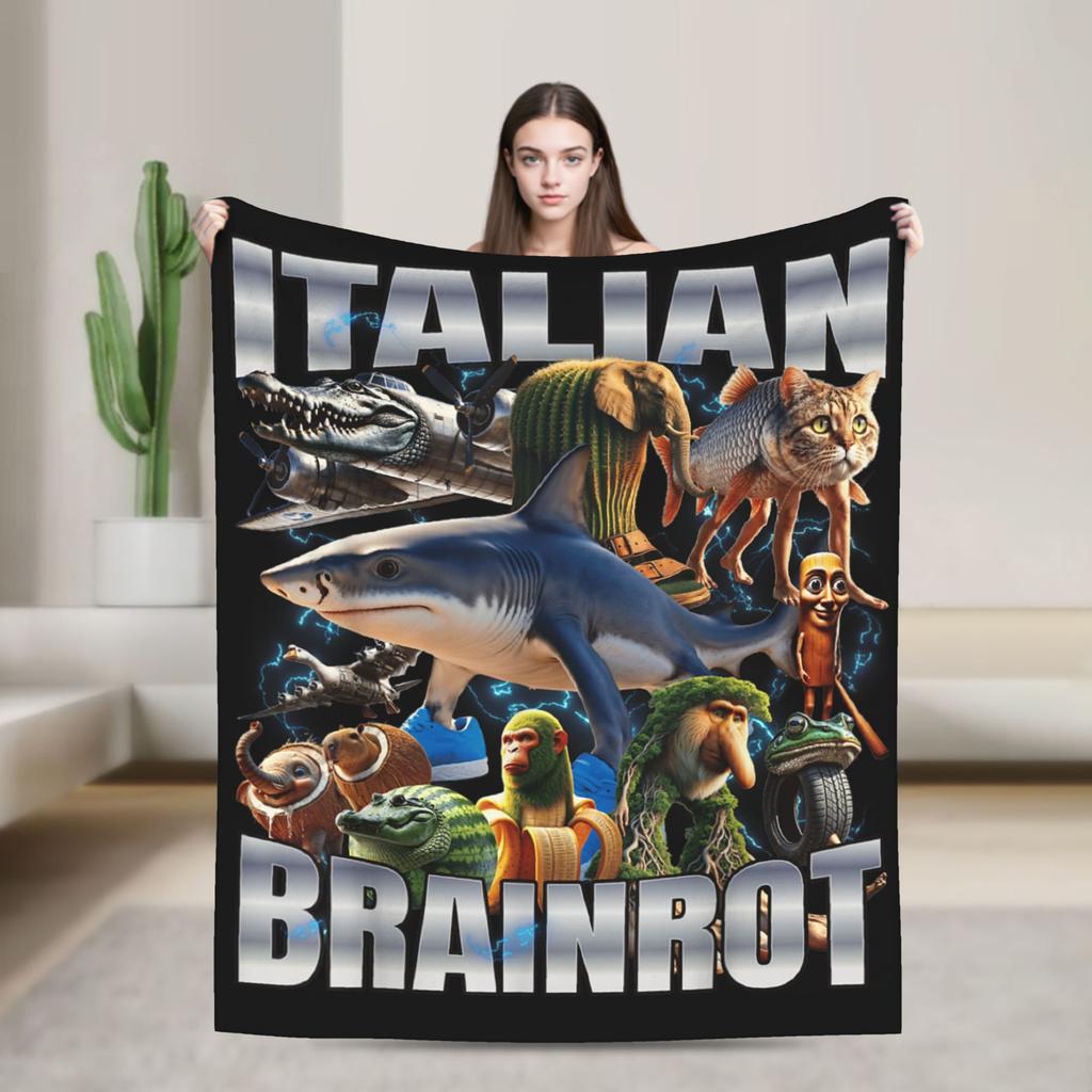 Bombardiro Crocodilo Anime Flannel Blanket Italian Meme Brainrot Custom Throw Blankets for Home 125*100cm Plush Thin Quilt