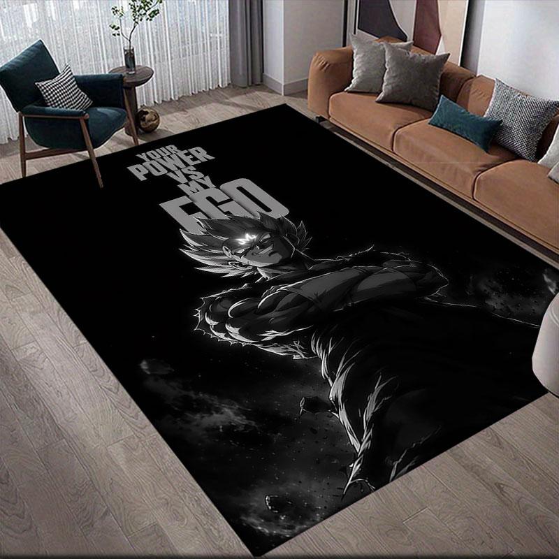 Son Goku Flannel Printed Carpet, Home Sofa Decoration for Living Room & Bedroom, Non‑Slip Play Flannel Floor Mat for Game Room