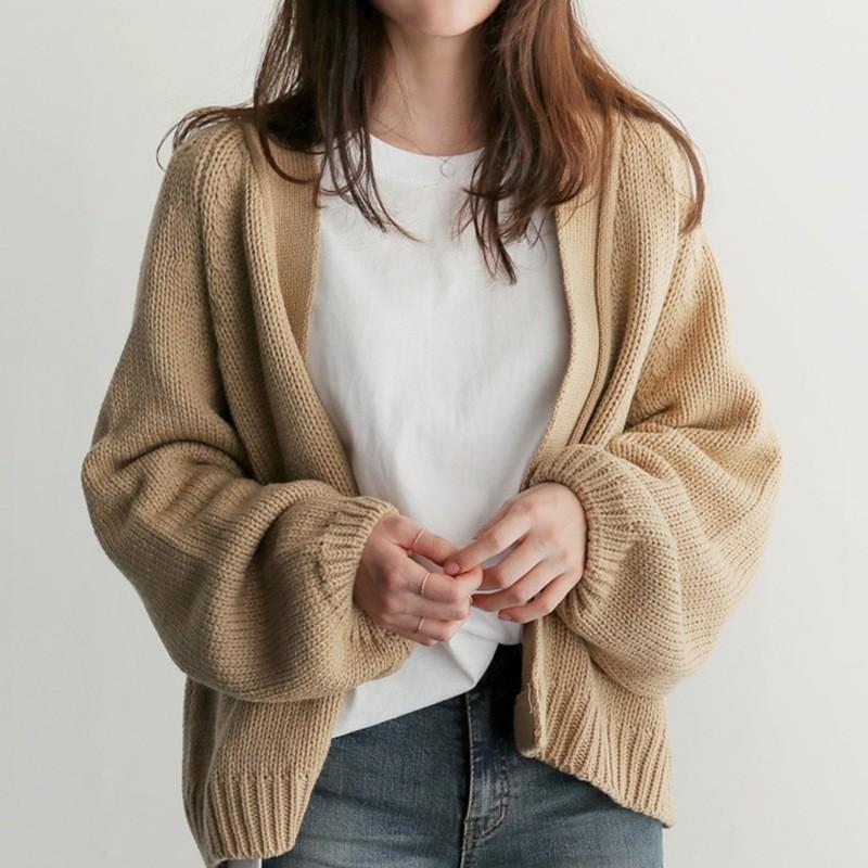 

Autumn Winter Korean Loose Long Sleeve Knit Top Women Lazy Style Sweater Retro Cardigan one size fits all