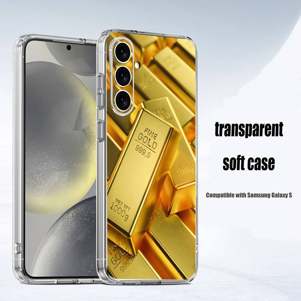 Money Gold Art   Phone Case For Samsung S24,30,21,22,23,20 FE,lite,PIus,Ultra,5G,Note,9,10 Transparent Cover