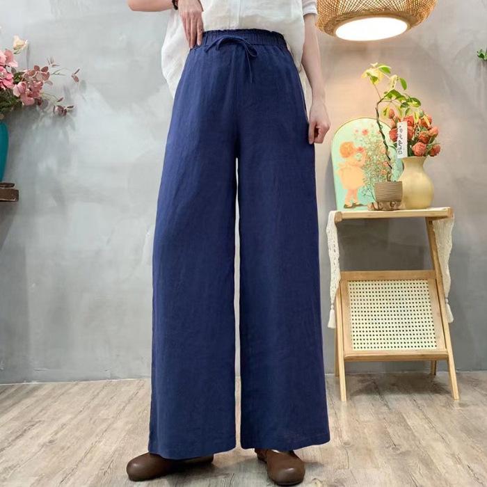 Cotton and Linen Pants Women's High-waisted Loose Pants Casual Pants Tethered Elastic Waist Summer Thin Trousers New