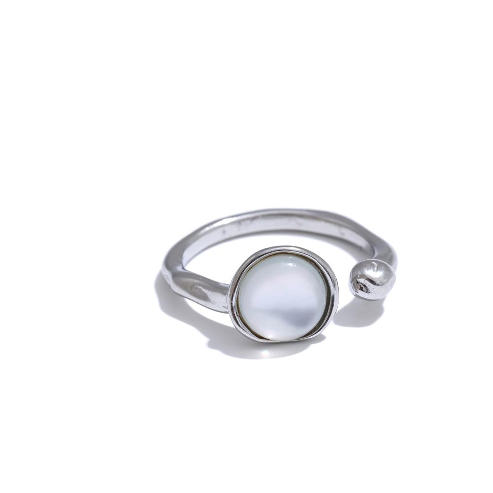 Yhpup Fashion Stainless Steel Natural Shell Fritillary Geometric Ring 18K PVD Plated New Arrivals Jewelry Bagues Pour Femme Gift