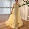 Blue high-end elegant long dress slim-fitting long-sleeved luxury bead hosting banquet performance dress LA11010