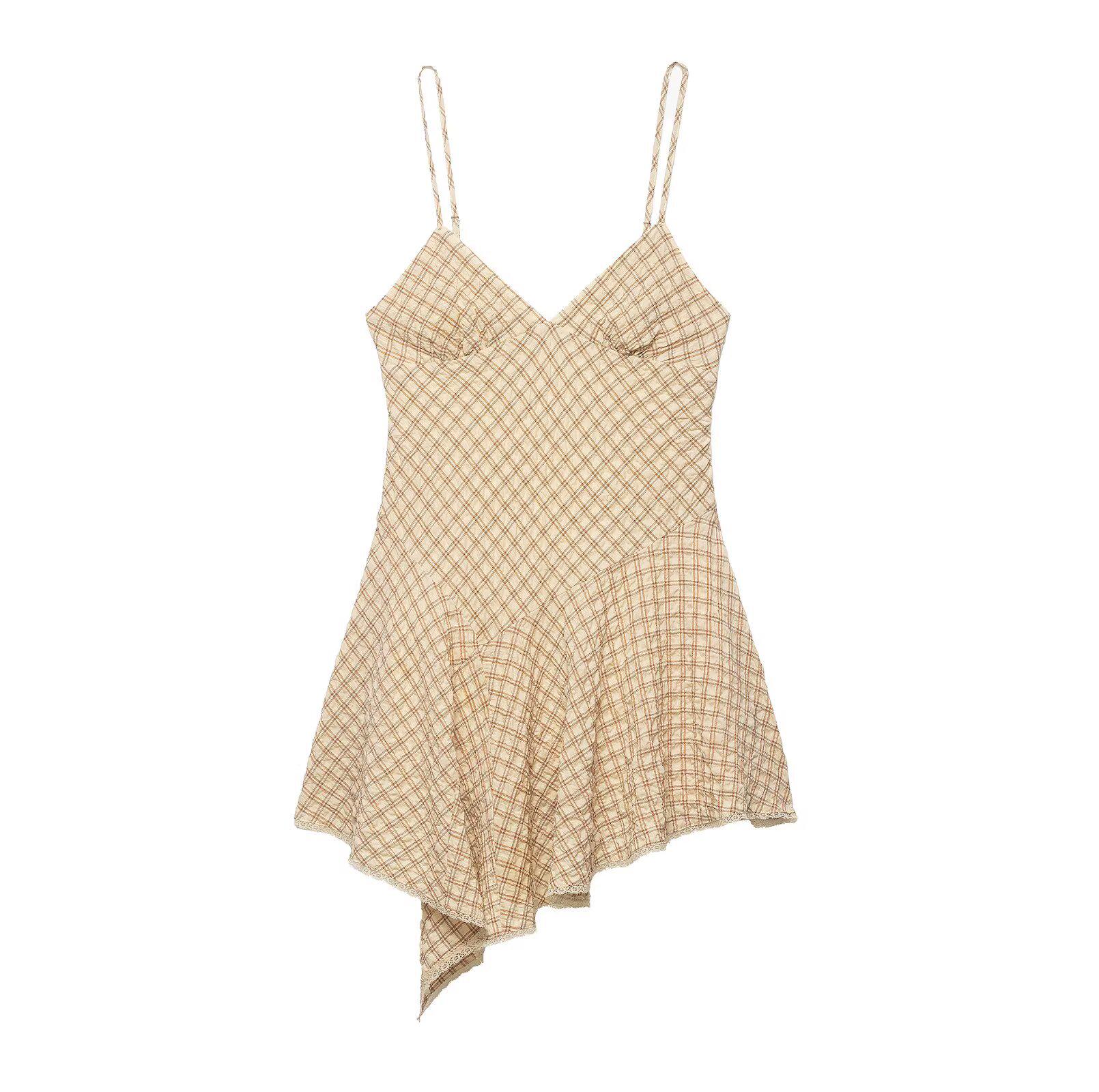 ZARZ 2026 Women s Elegant Plaid Lace Short Dress Medium как