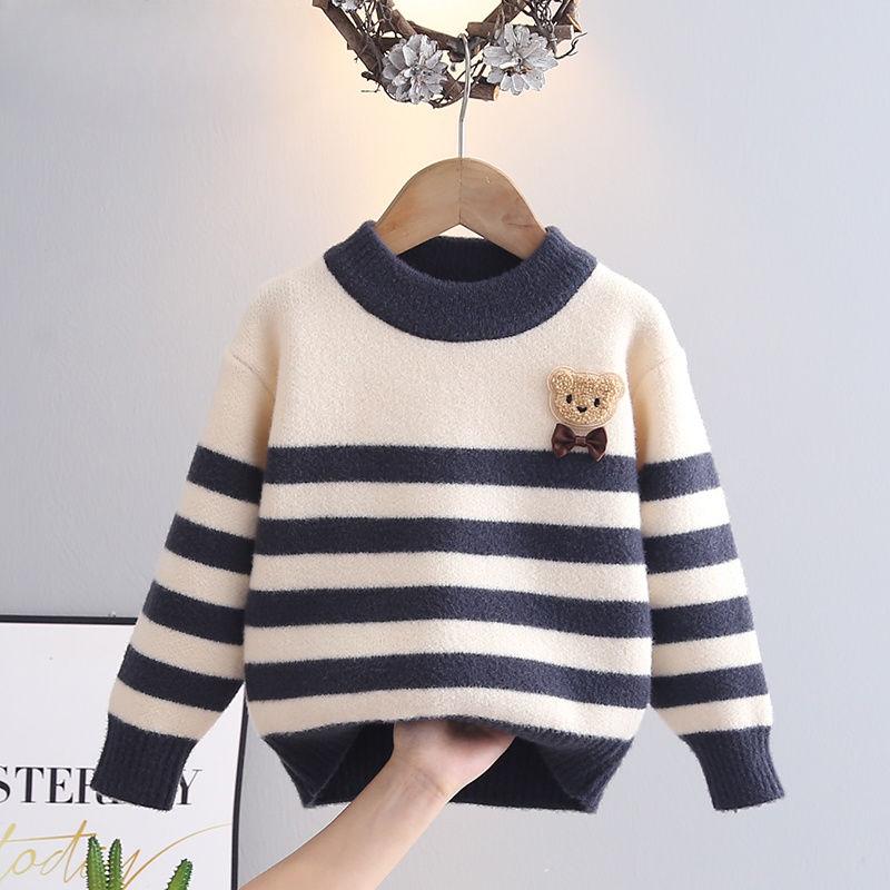 

Дети Мальчики Осень Зима Свитер Хлопок Наклейка Полосатый Малыш Мальчики Пуловеры Круглый Воротник Цветной Младенец Мальчик Трикотаж 130cm