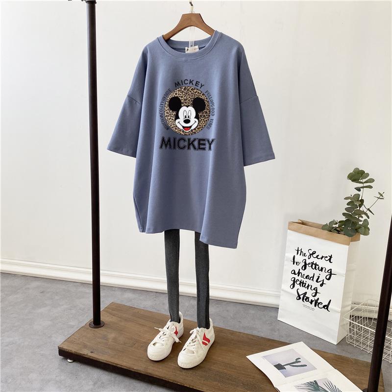 Women's Summer Maternity Cotton T-Shirt - Short Sleeve, Loose Fit, Stylish Mid-Length Print