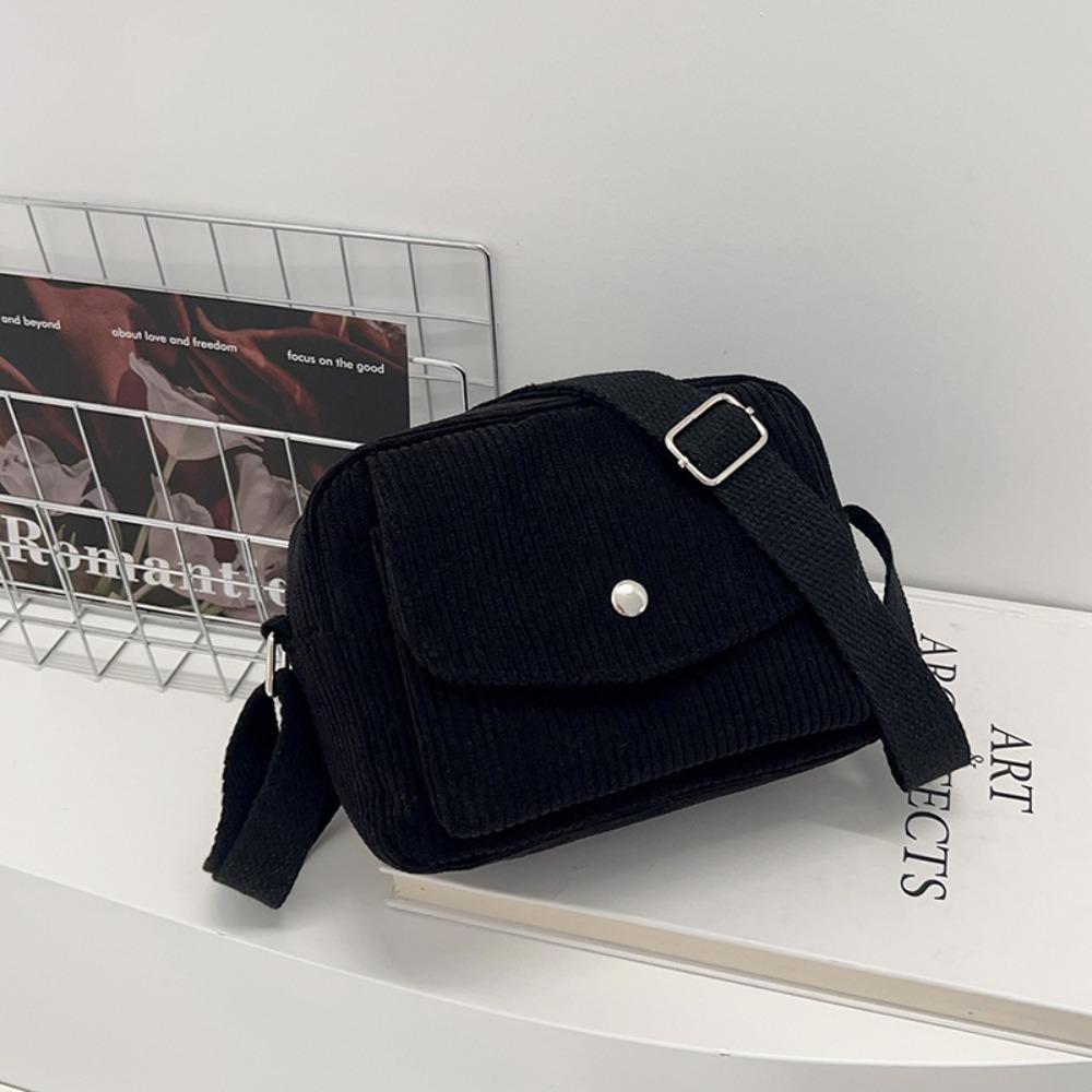 New Corduroy Striped Crossbody Bag Solid Colour Adjustable Strap Lady's Square Bag Simple Design Mini Coin Pouch for Casual Wear