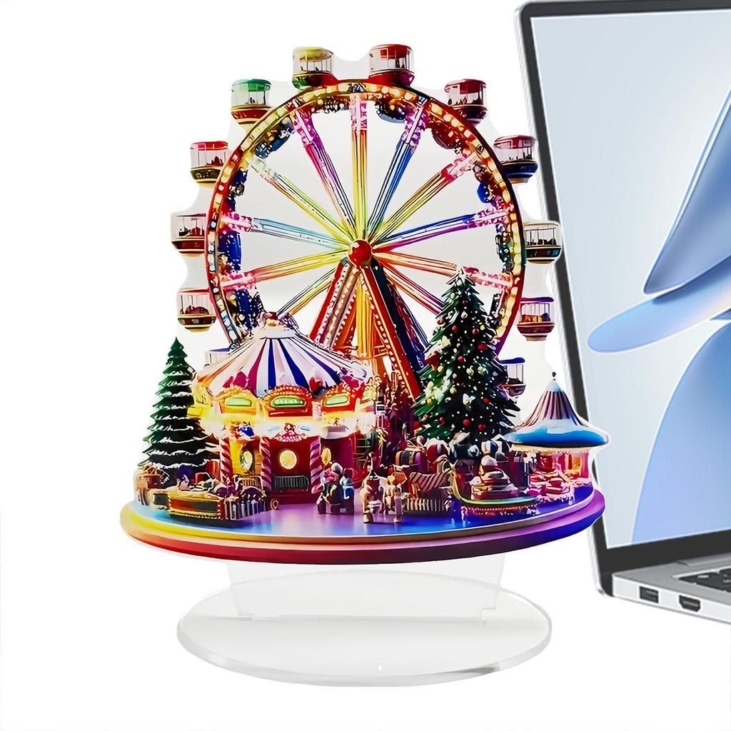 2D Acrylic Ferris Wheel Decor Flat Figurines Ferris Wheel Christmas Tree for Thanksgiving Birthday Offices Home Room Door Window