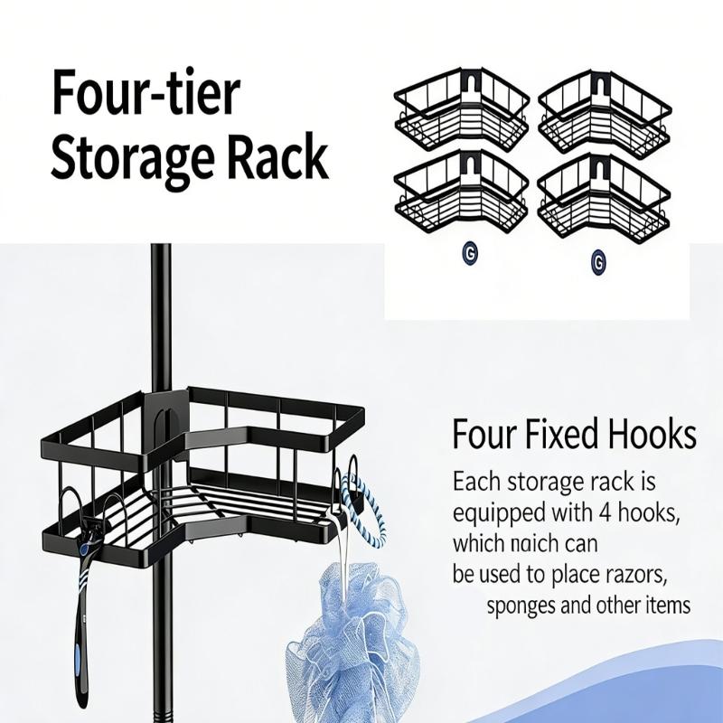 Waterproof Bathroom Shelf with Fixed Hook for Organizing Bath Accessories and Preventing Water Accumulation