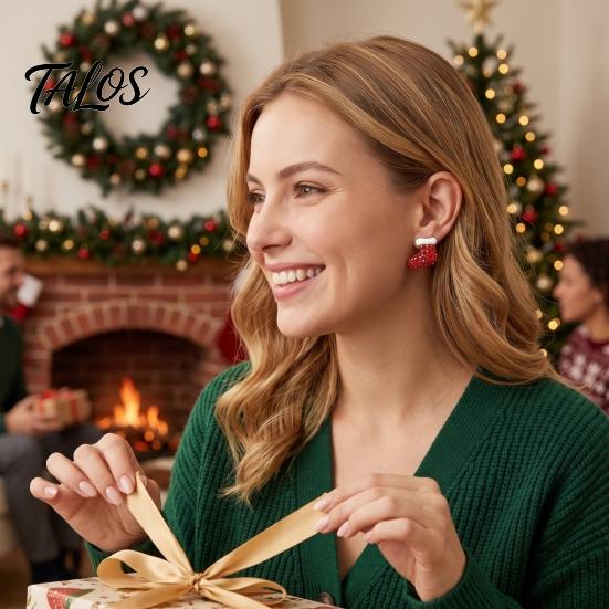Holiday Dangle Earrings 1 Pair Christmas Stud Earrings, Sparkly Red Rhinestone Stocking Dainty White And Santa Hat Jewelry Gifts for Women Comfortable