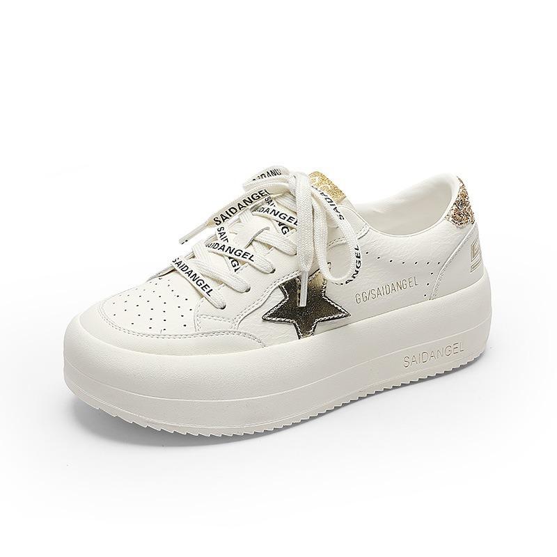 Muffin Thick-soled Star Little White Shoes Women's Spring New Leather Comfortable Non-slip Wear-resistant Casual Board Shoes