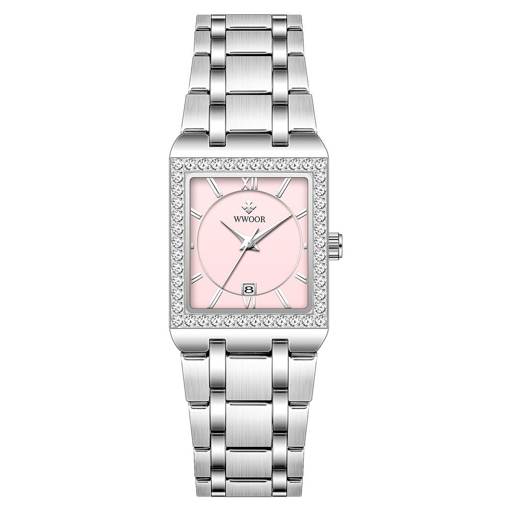 Wwoor Grip Love With Diamond Waterproof Square Steel Belt Quartz Women'S Watch Leisurely Fashion Women'S Watch 8858
