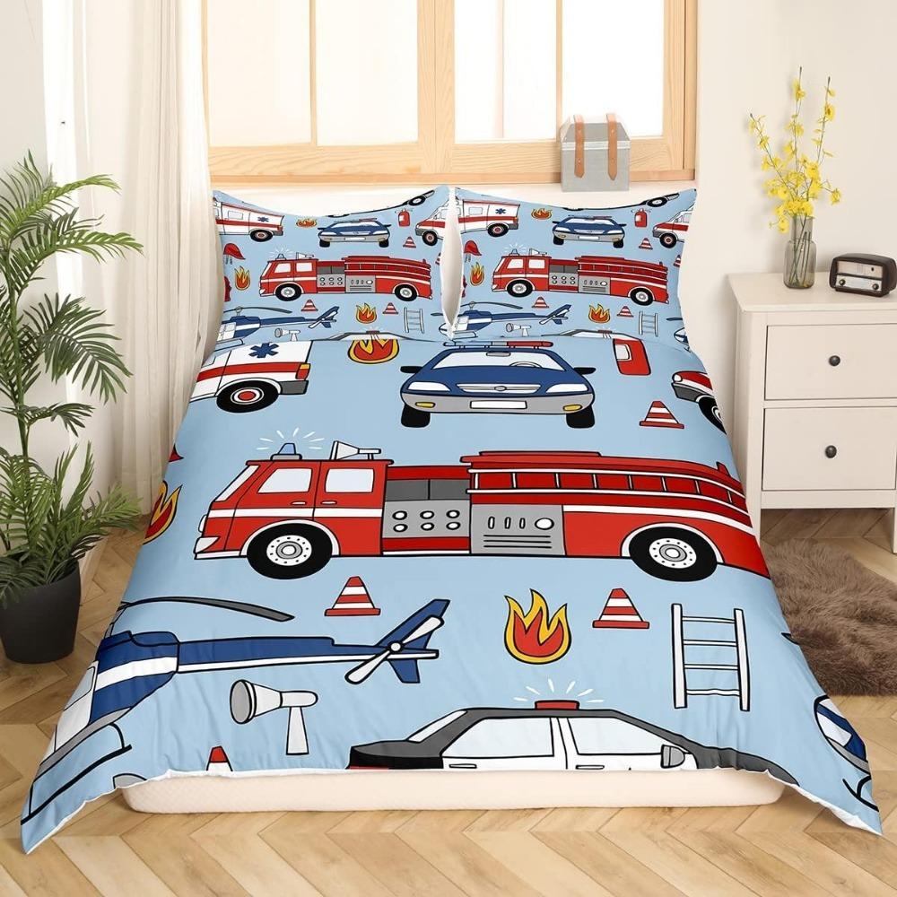 Cartoon  Car Aeroplane Toddler Bedding Motif,Microfibre Bedding Sets, Children's Bed  for Teenagers  Adult Red Blue Quilt Cover
