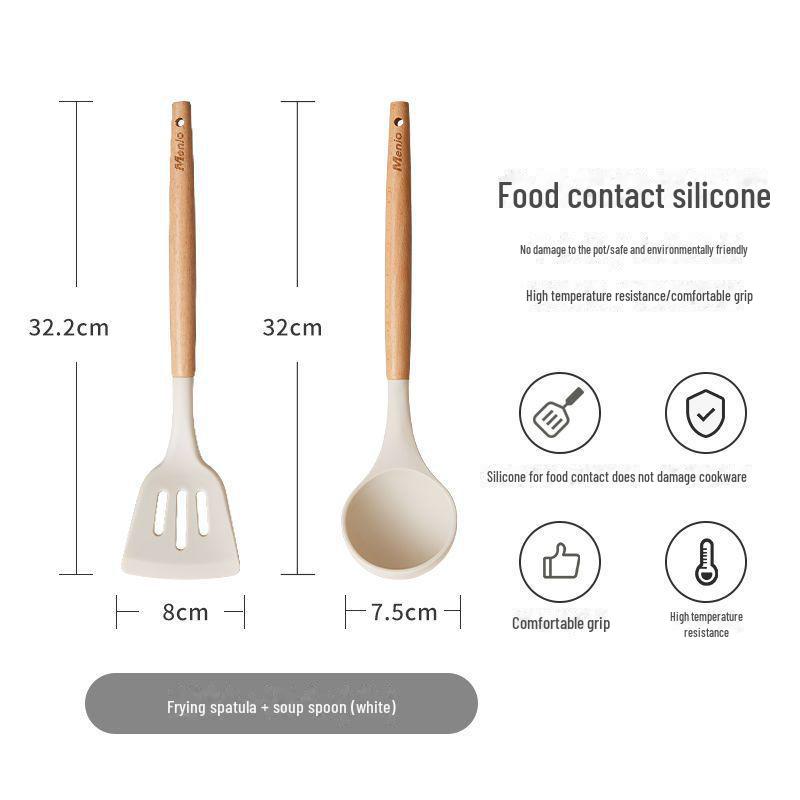 

Набор кухонных принадлежностей из трех предметов: Силиконовая ложка с деревянной ручкой и антипригарная лопатка для приготовления пищи