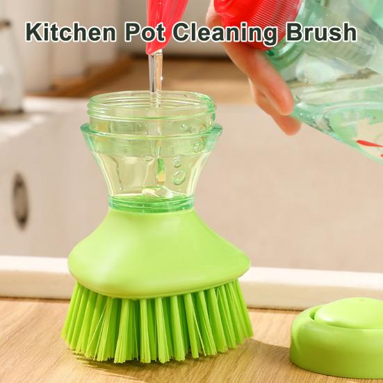 Cleaning Brush with Refillable Liquid Dispenser Soft Nylon Bristles Non-Stick Oil Removal Kitchen Brush Hand Protection Cleaning Brush