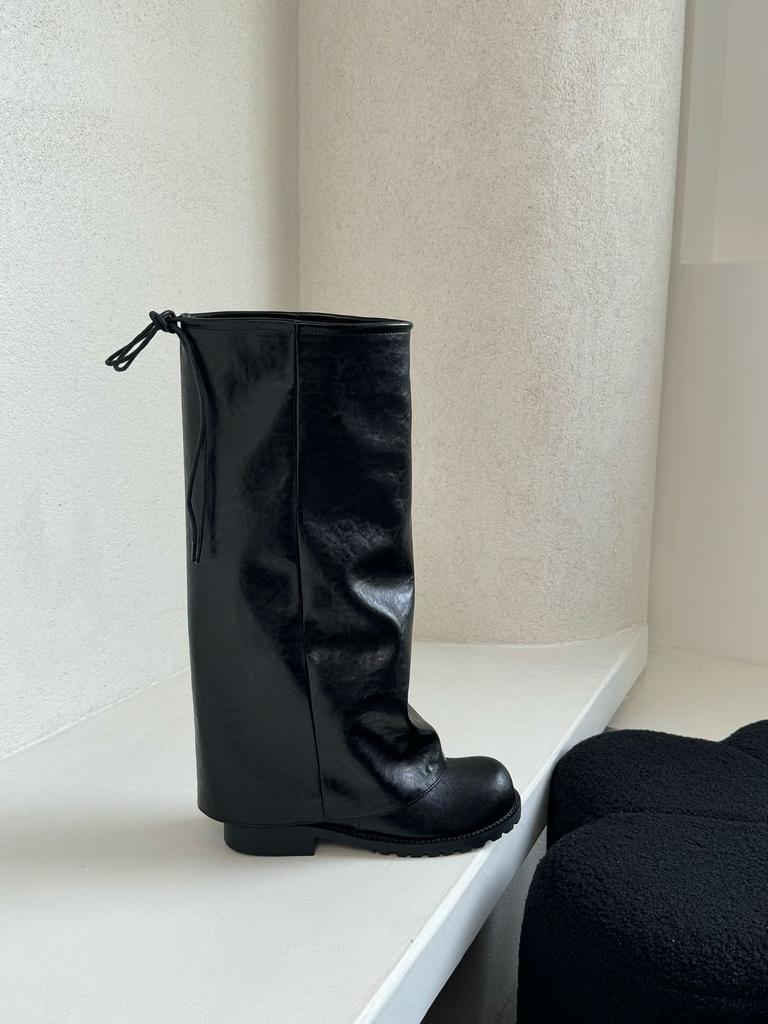 2025 Autumn and Winter New Retro Trouser Boots Women's Maillard Retro Pleated Knight Boots Stacked Boots