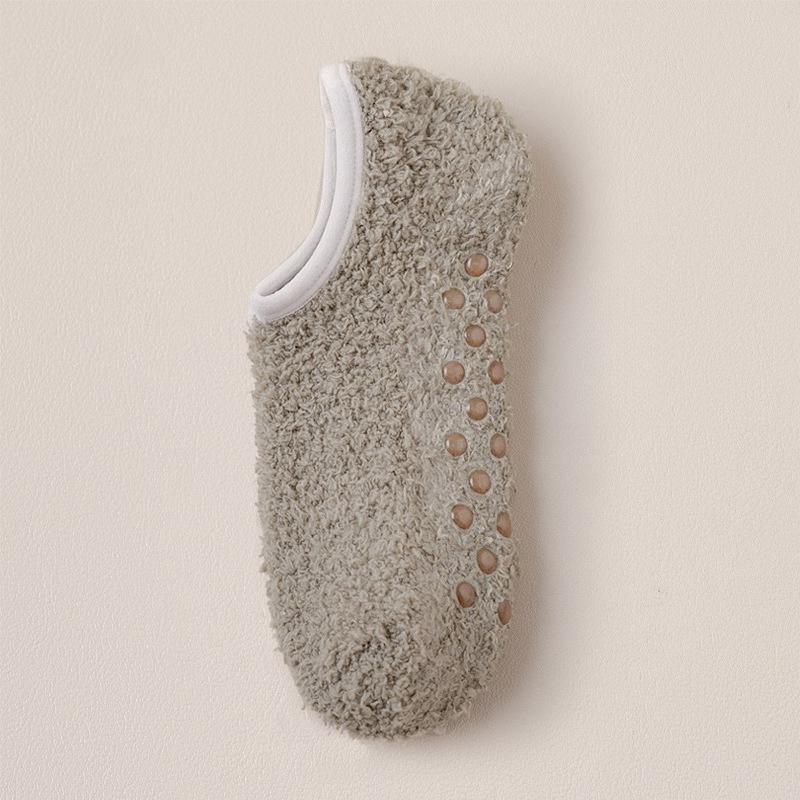 Coral Fleece Socks Women's Plush Floor Socks To Keep Warm In Autumn Winter Indoor Home Furnishing Plus Velvet Non-slip Short Tube Sleeping Boat Socks