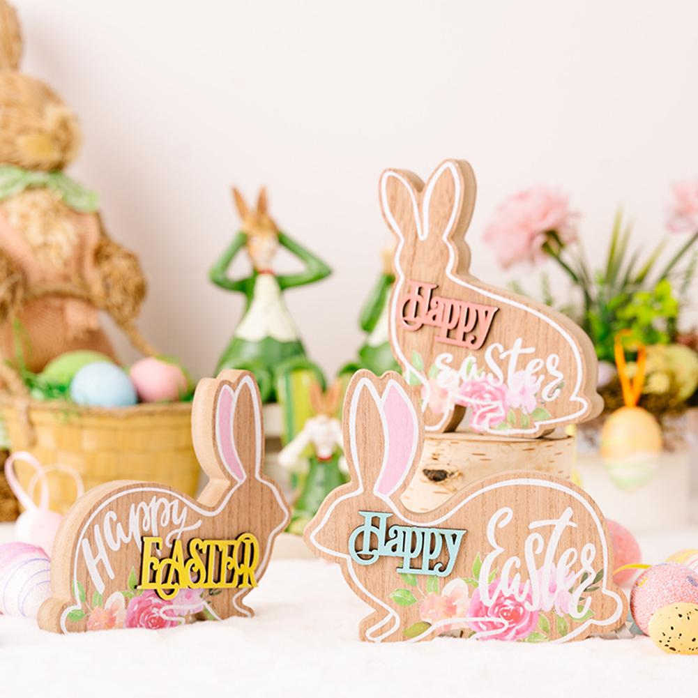 Cartoon Easter Wooden  Ornaments Diy Craft Kids Toy Gift Happy Easter Home Table Decorations