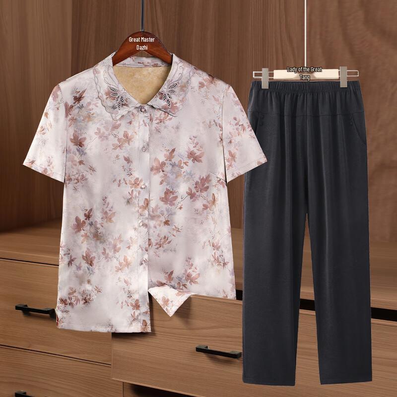 Women s Mid-Aged Summer Breathable Shirt Set 3XL