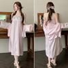 1011 New New Chinese Style Ancient Floral Ice Silk Pajamas for Women, Summer Pure Desire Long Skirt with Padded Breasts