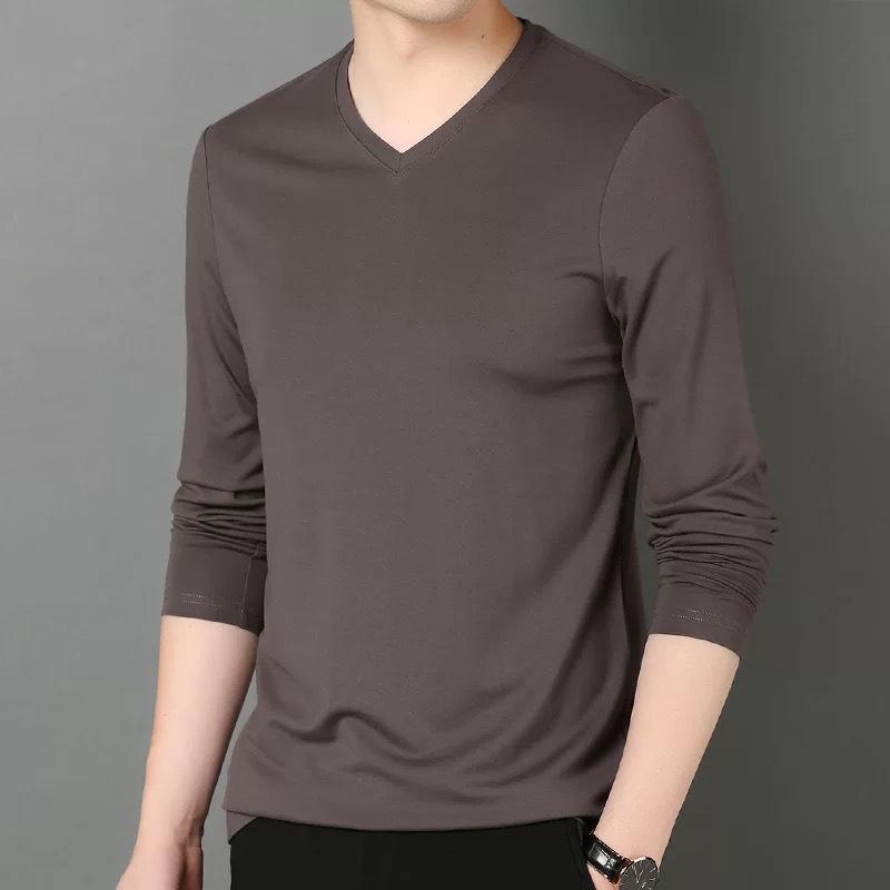 Men's Slim Fit Long-Sleeve V-Neck T-Shirt for Spring & Autumn