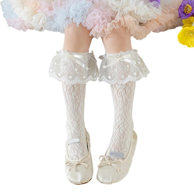 Breathable Ballet Socks for 3-13 Years Girls Feature Lovely Bowknot Design, Lovely Kids Middle Tube Socks Stackable