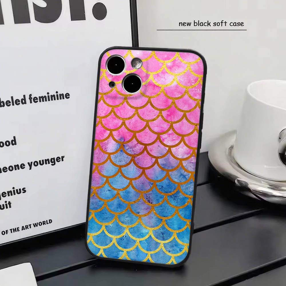 Mermaid Scale for iPhone 15 16 14 Plus 13 12 11 17 Pro Max 17 Air Black Soft Phone Cover