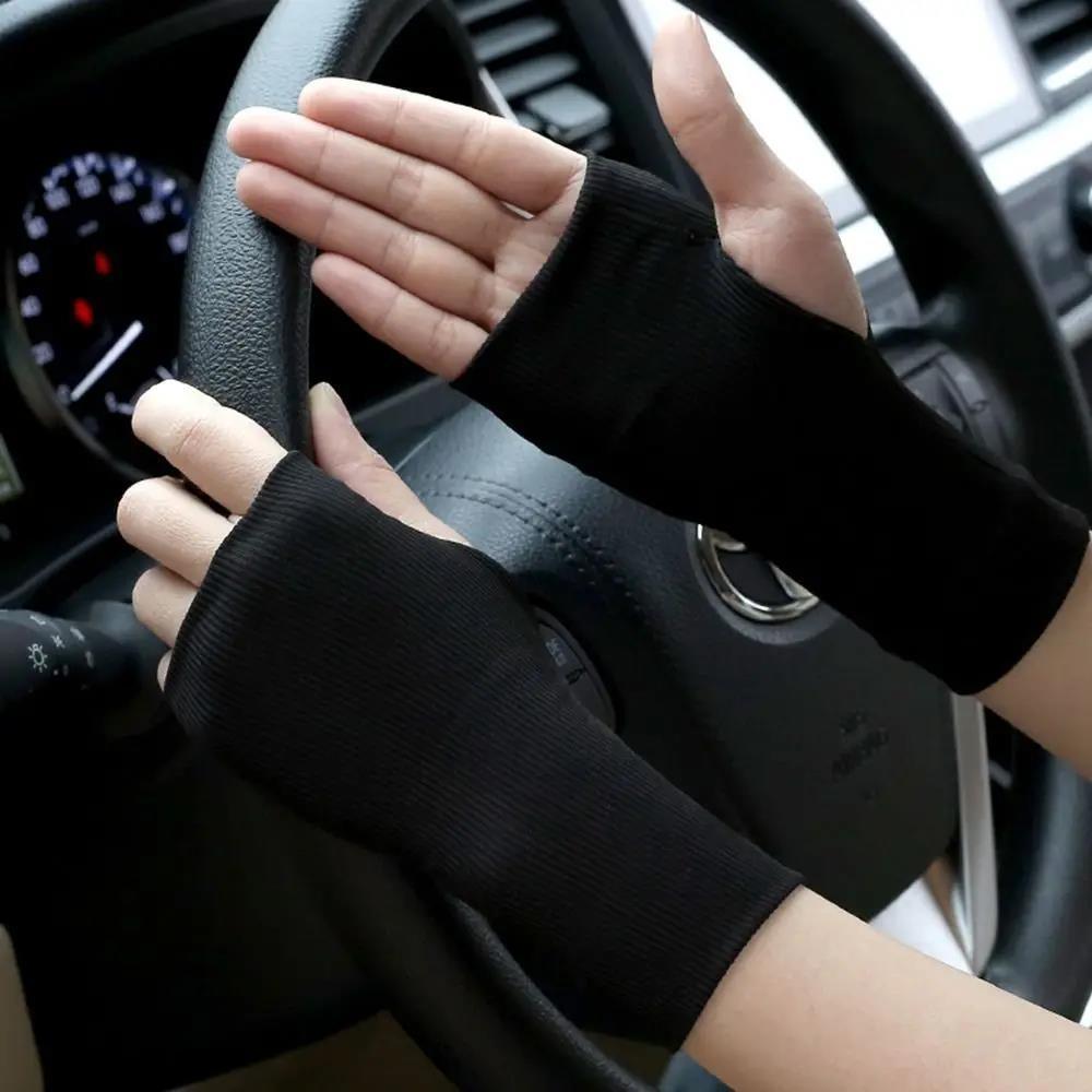 1Pair Elastic Anti-UV Gloves Ice Silk Fingerless Gloves Sunscreen Half Finger Gloves Summer Outdoor