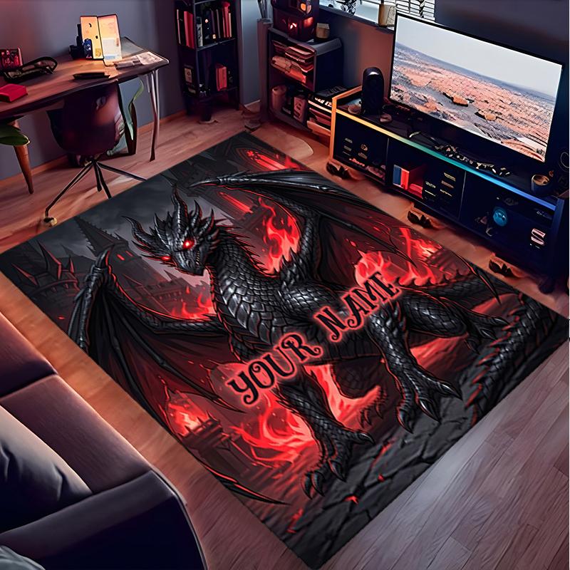 1PC Custom Name "Dark Dragon Fantasy Artwork" Theme Floor Mat Ideal for Living Room, Game Rooms, Office, Bedroom,Floor Mat Playful Design