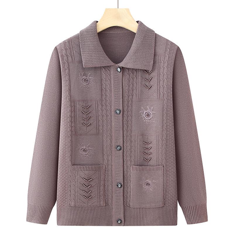 Grandma's Loose Knit Cardigan - Spring/Fall Wear for Middle-aged and Elderly Women