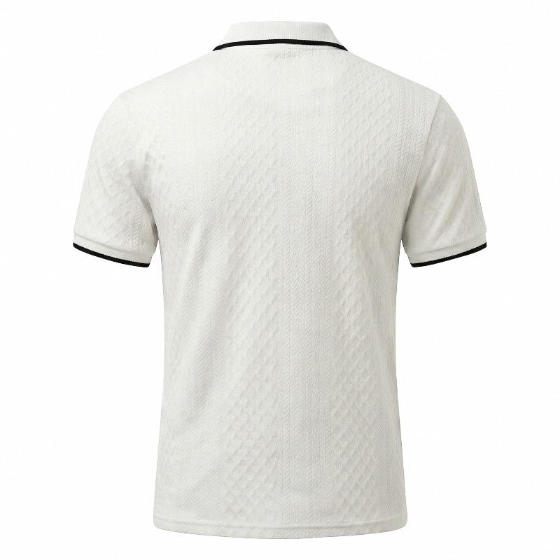 Men's Heavyweight Vintage Loose Jacquard Zip Short Sleeve Polo Shirt.