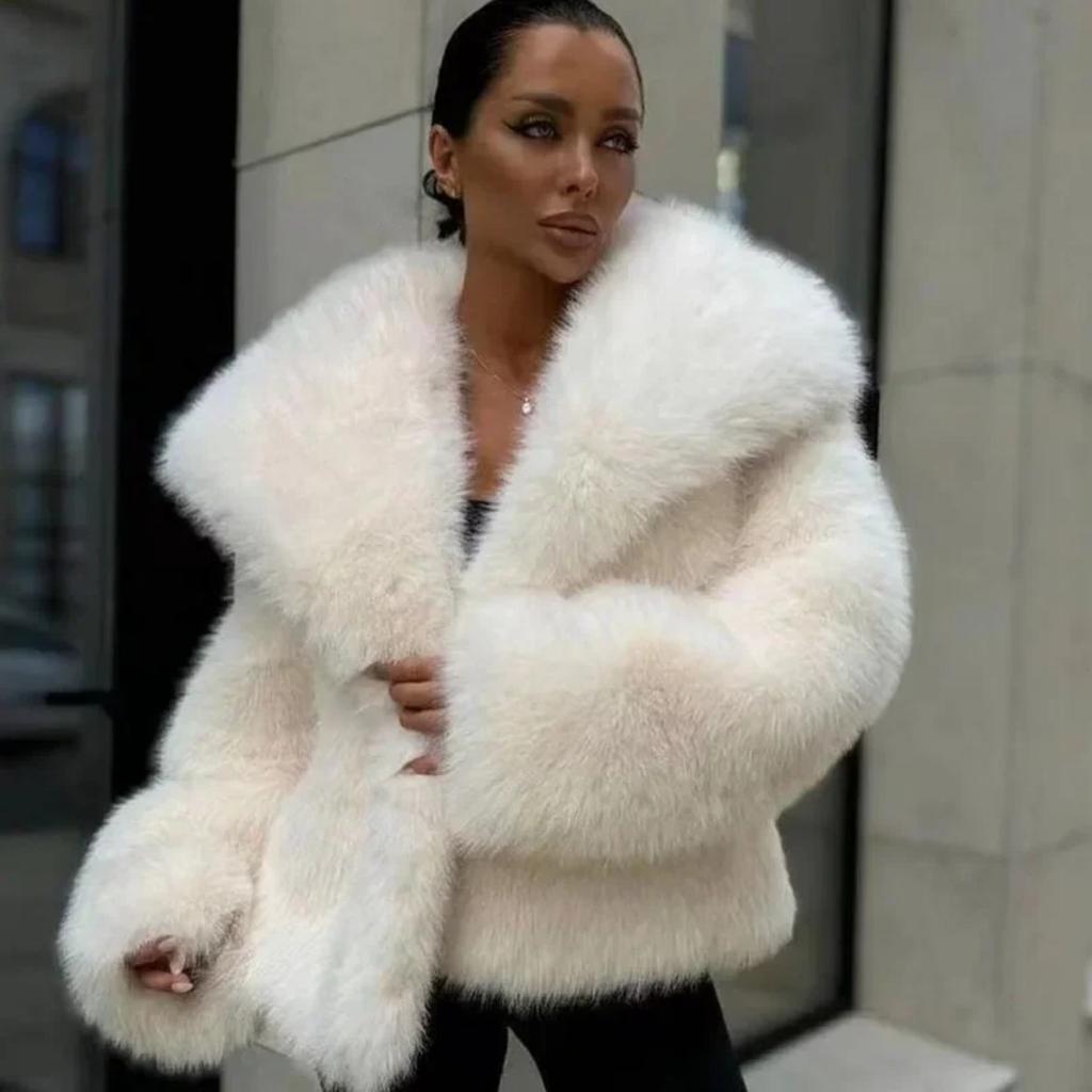 Fake Fur Coat for Women Large Lapel Faux Fur Jacket for Women Fluffy Casual Fox Fur Coat for Women