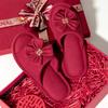 A pair of red wedding slippers autumn and winter light luxury newlyweds festive wedding bride dowry slippers groom