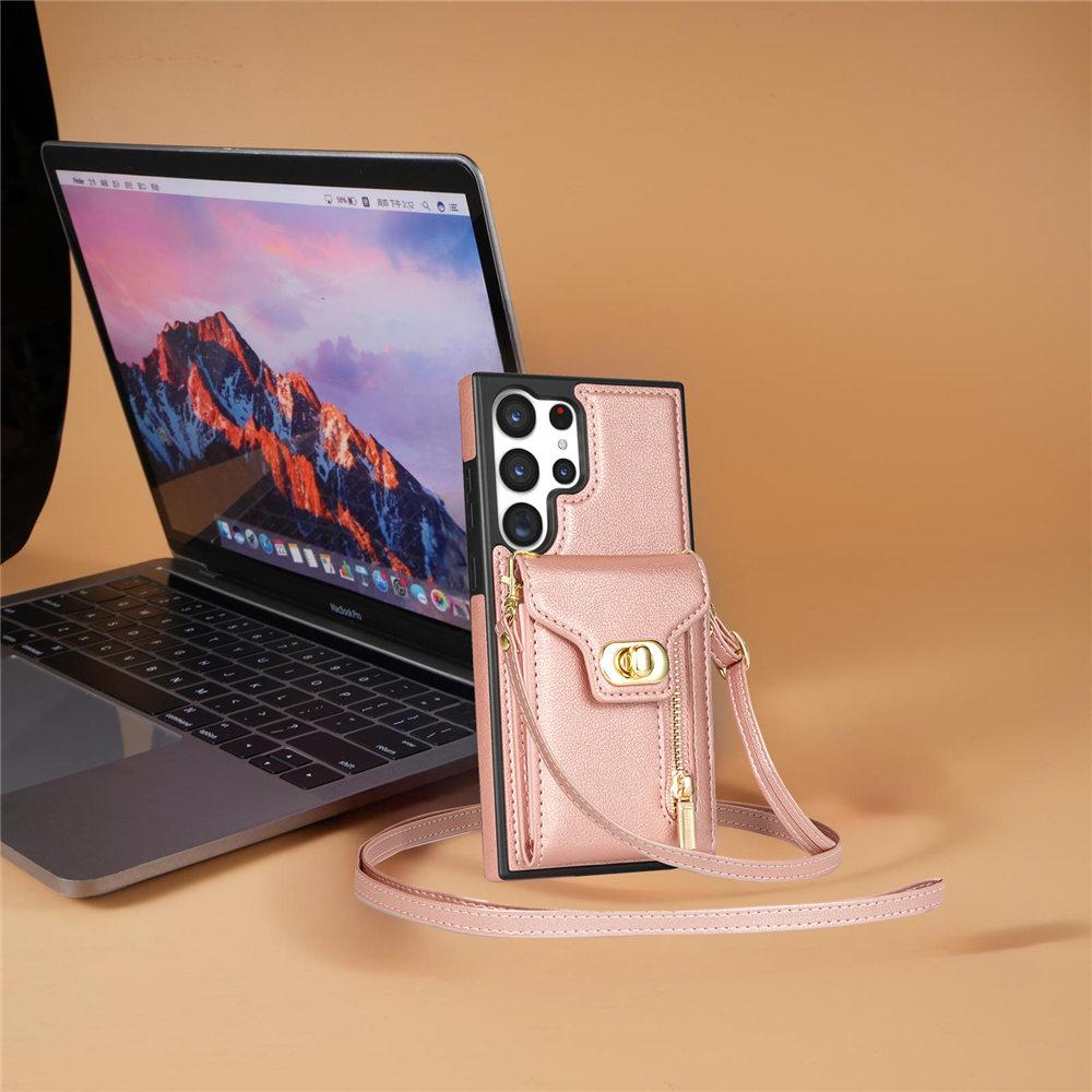 Zipper Lanyard Wallet Case For Samsung Galaxy S24 Ultra S23Plus S22 S21 S20 Note 20 A13 A14 A54 Cards Slot Cover Funda