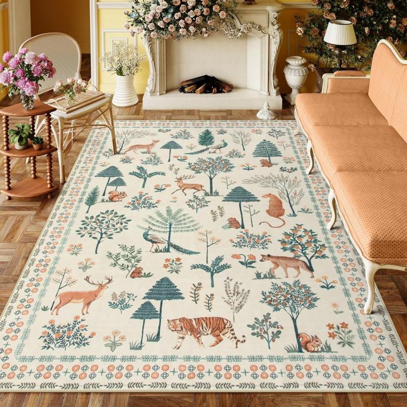 Vintage Butterfly Forest Deer Tiger Natural Carpet Living Room Bedroom Kitchen Decor Anti-slip Rugs Home Large Area Carpets